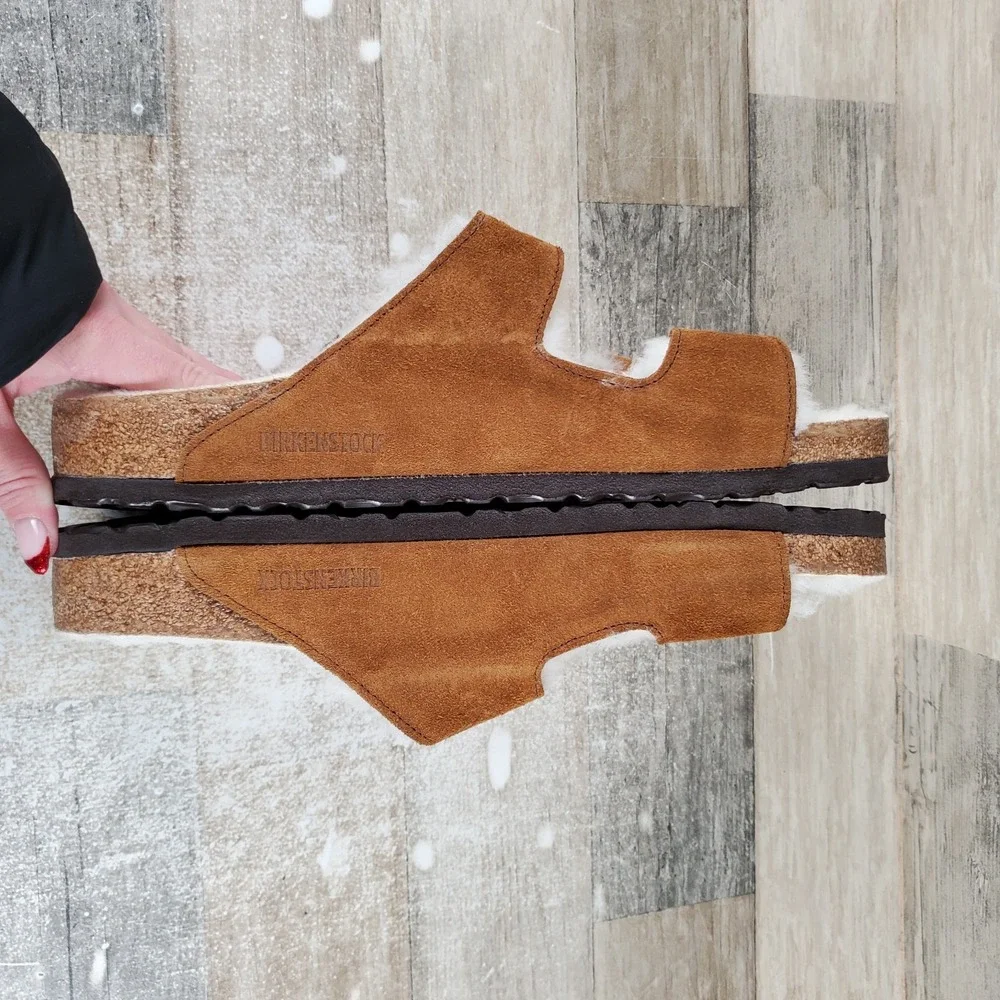 Birkenstock Arizona Shearling Sandals Mens 12 Mink Suede Adjustable Straps Lined
